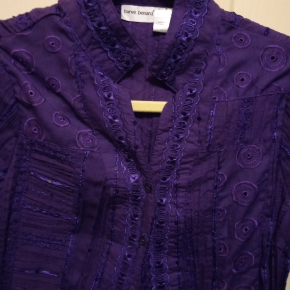 Harve Bernard Eggplant Purple Evening Blouse Beads Embroidery Size Small - Picture 3 of 4